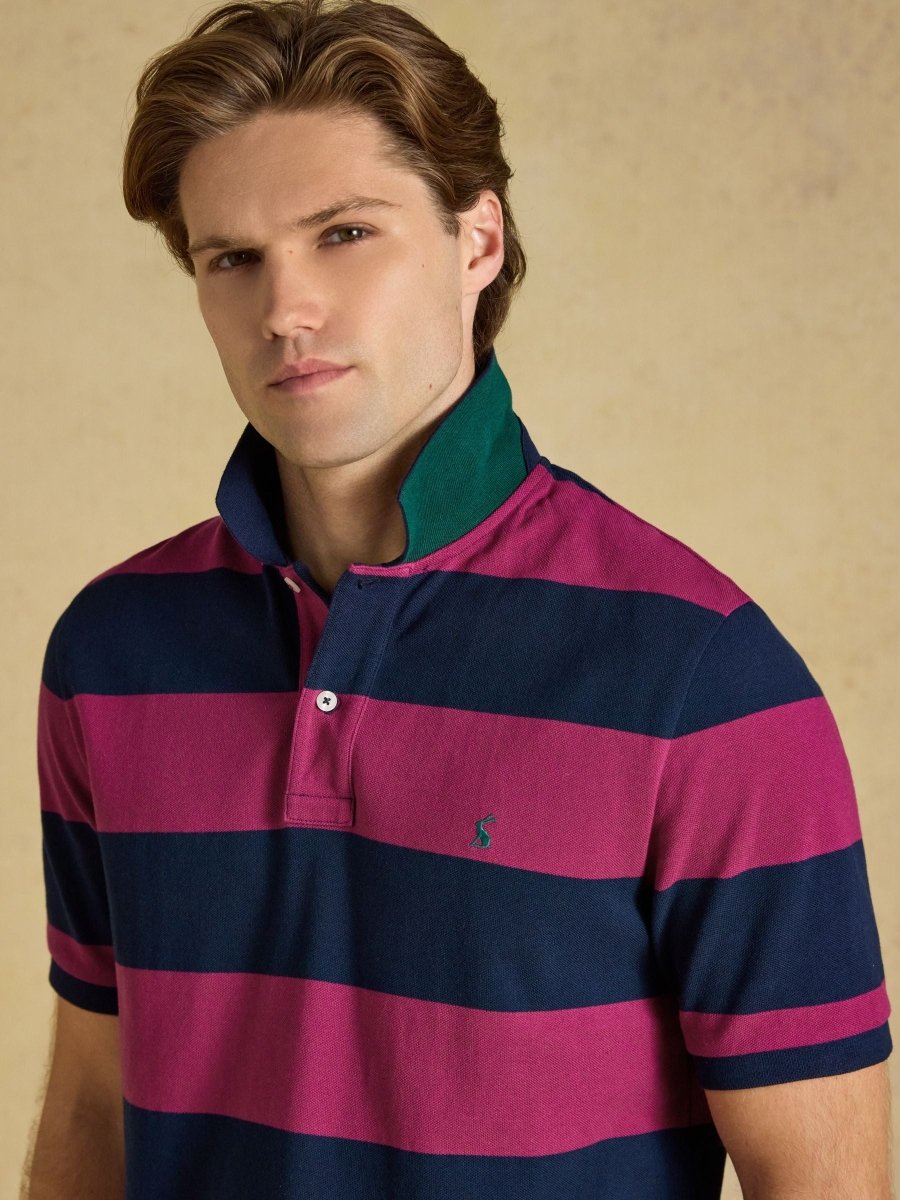 Woody Pink & Navy Striped Short Sleeve Cotton Pique Polo Shirt - RUTHERFORD & Co