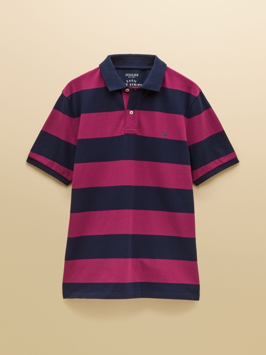 Woody Pink & Navy Striped Short Sleeve Cotton Pique Polo Shirt - RUTHERFORD & Co