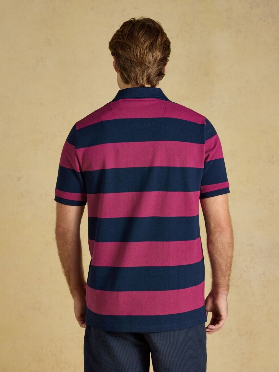 Woody Pink & Navy Striped Short Sleeve Cotton Pique Polo Shirt - RUTHERFORD & Co