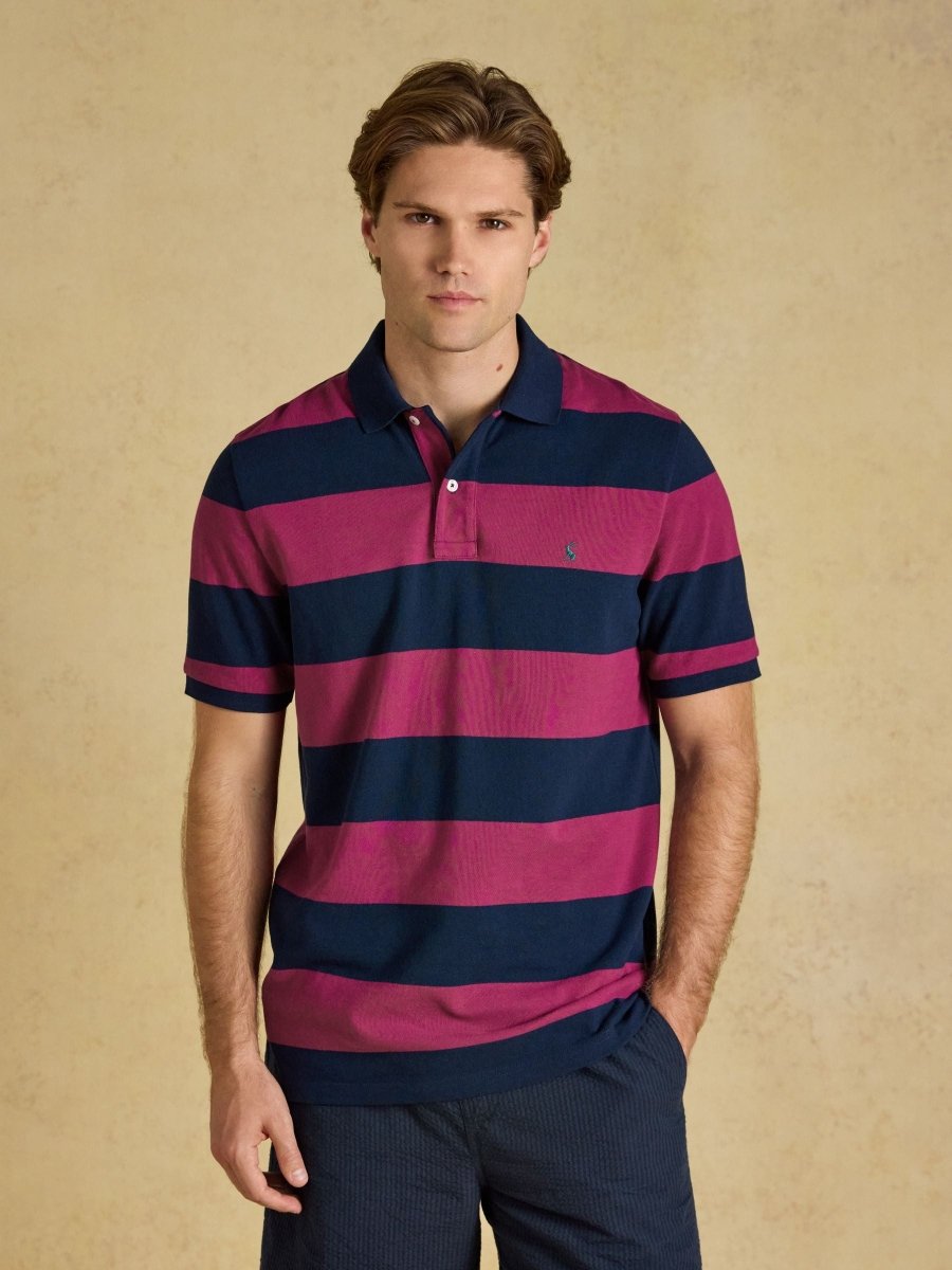 Woody Pink & Navy Striped Short Sleeve Cotton Pique Polo Shirt - RUTHERFORD & Co
