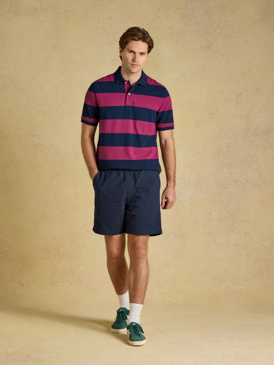 Woody Pink & Navy Striped Short Sleeve Cotton Pique Polo Shirt - RUTHERFORD & Co