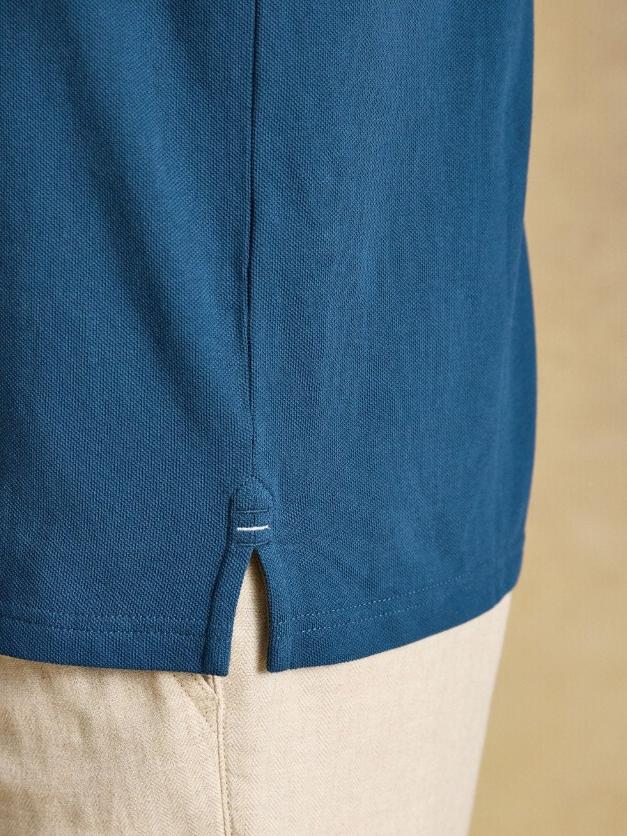 Woody Teal Blue Cotton Pique Polo Shirt - RUTHERFORD & Co