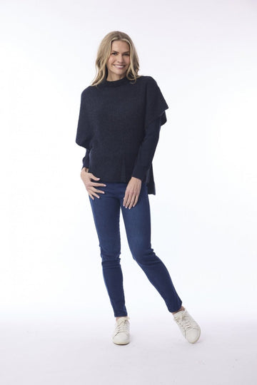 Wool Knit Jumper Boxy - Navy - RUTHERFORD & Co