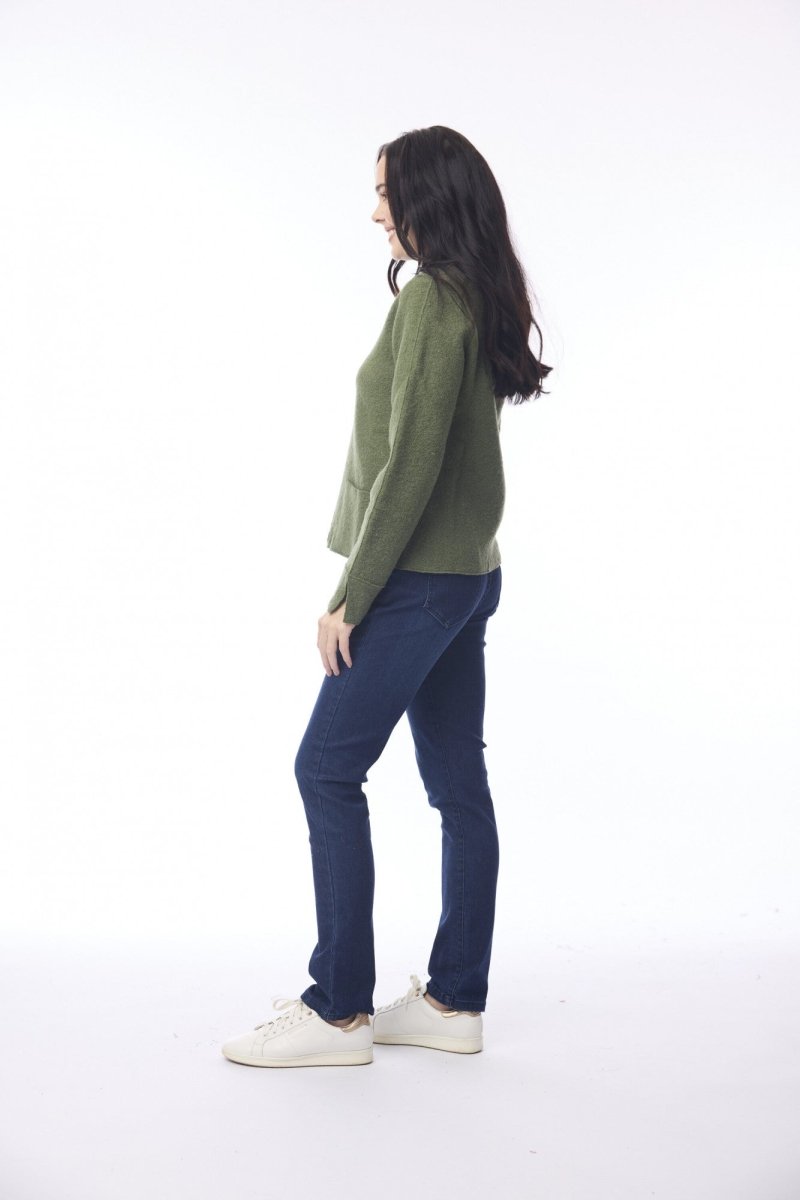 Wool Knit Top Boxy - Olive - RUTHERFORD & Co