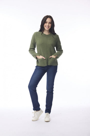 Wool Knit Top Boxy - Olive - RUTHERFORD & Co