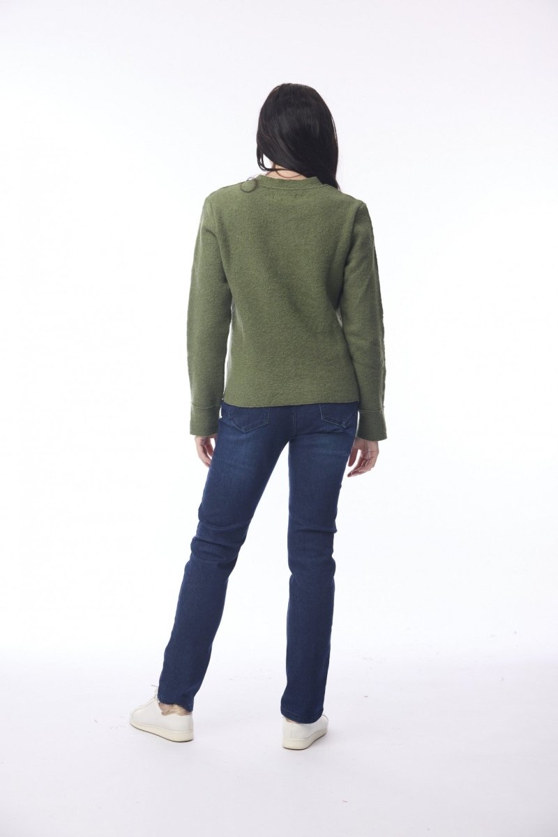 Wool Knit Top Boxy - Olive - RUTHERFORD & Co