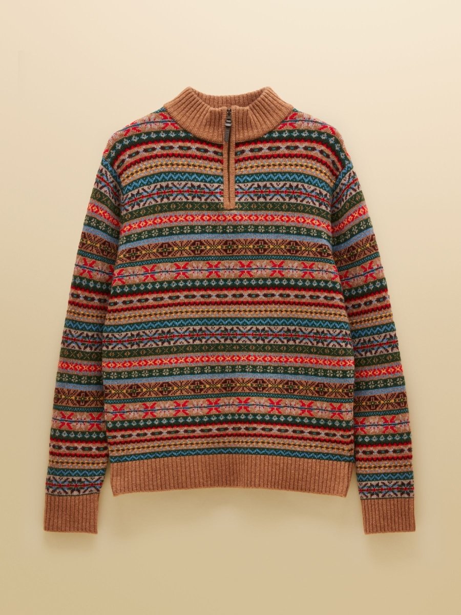 Wool Rich Fair Isle Quarter Zip Jumper - Multi - RUTHERFORD & Co