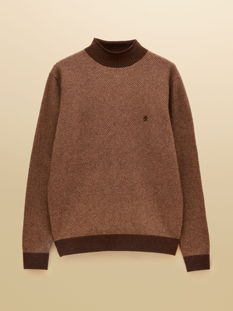 Wool Rich Roll Neck Jumper - Brown - RUTHERFORD & Co