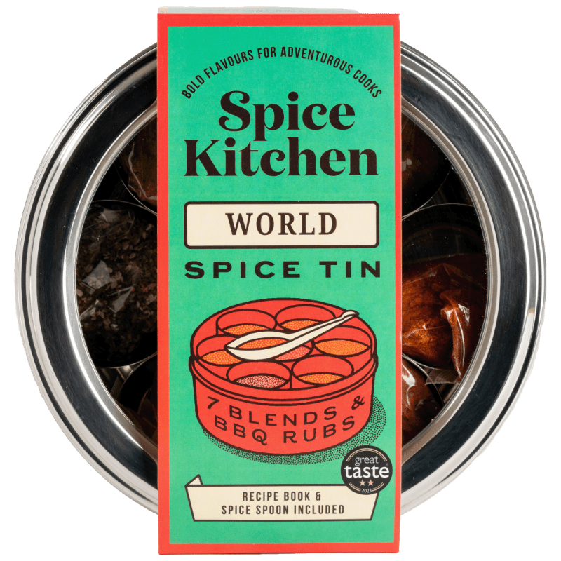 World Spice Tin With 7 Spices & Blends with Silk Sari Wrap - RUTHERFORD & Co