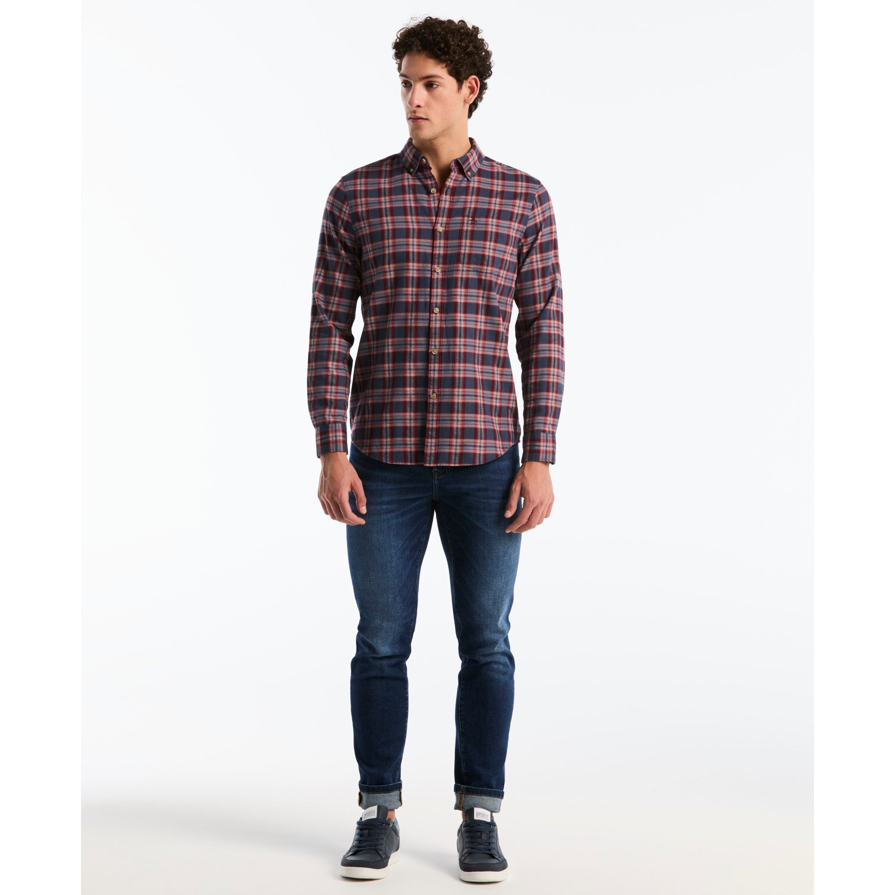 Twill Jaspe Plaid Shirt In Dark Sapphire