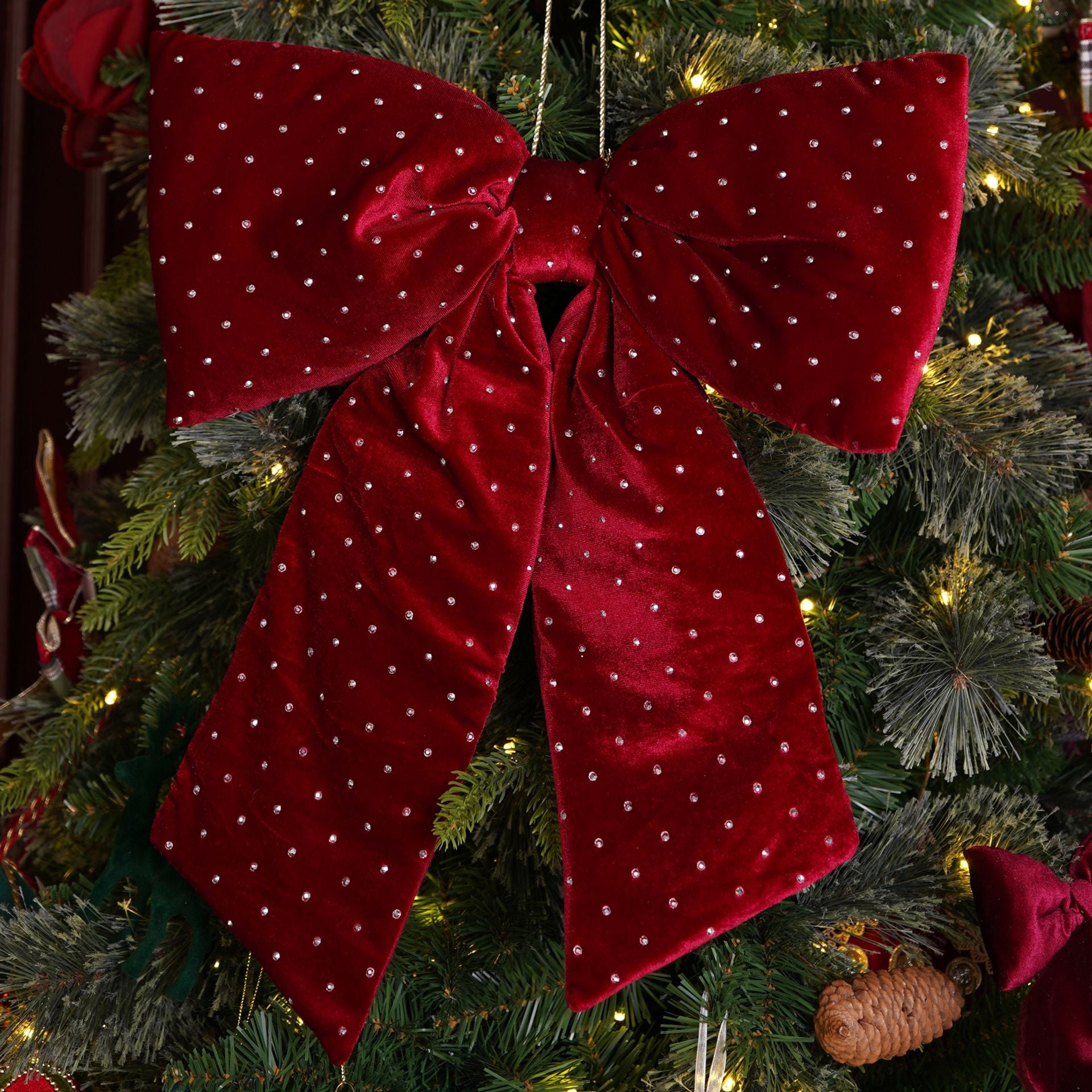Regal Tidings Velvet Bow With Crystals - Red Extra Large