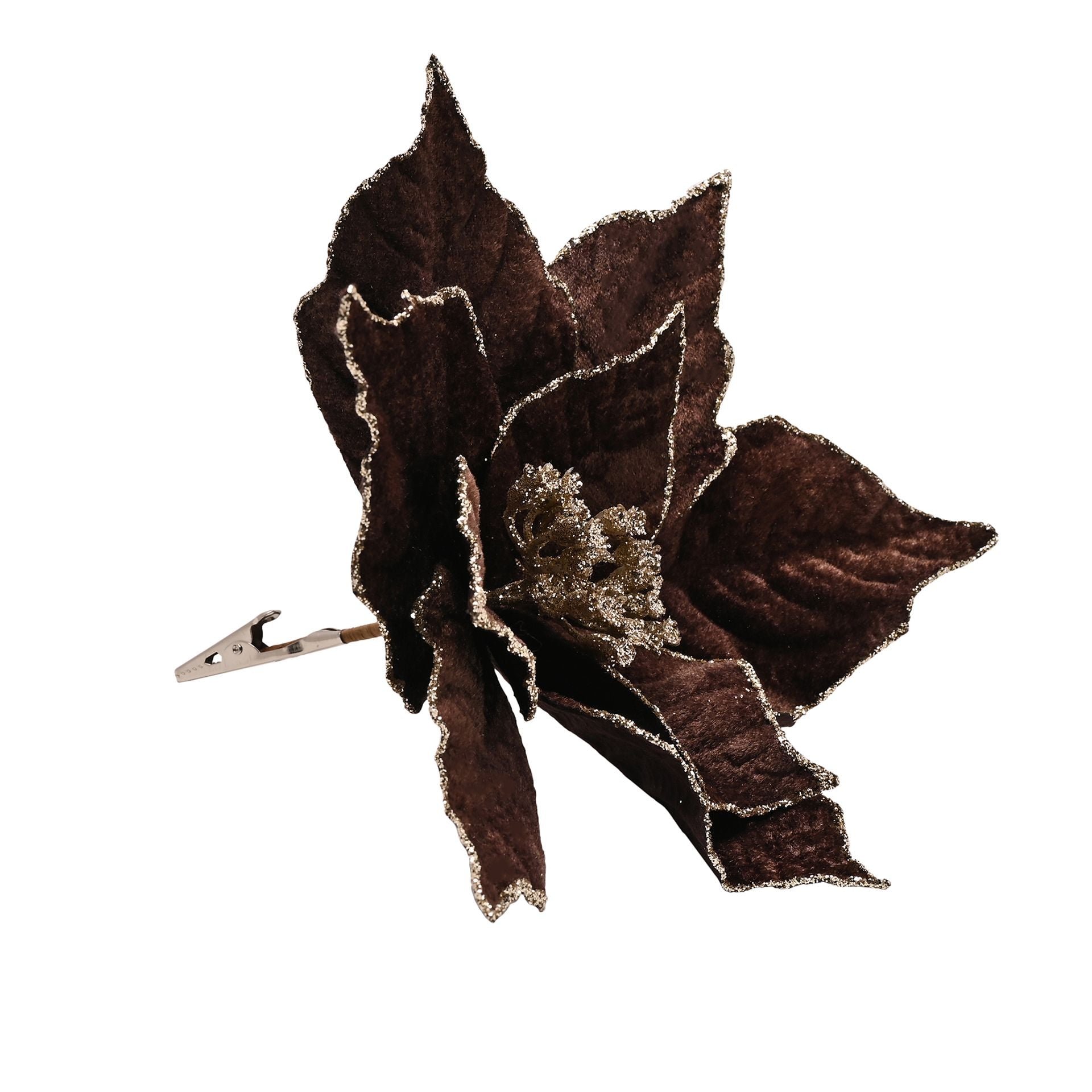 Velvet Poinsetta with Clip - Chocolate