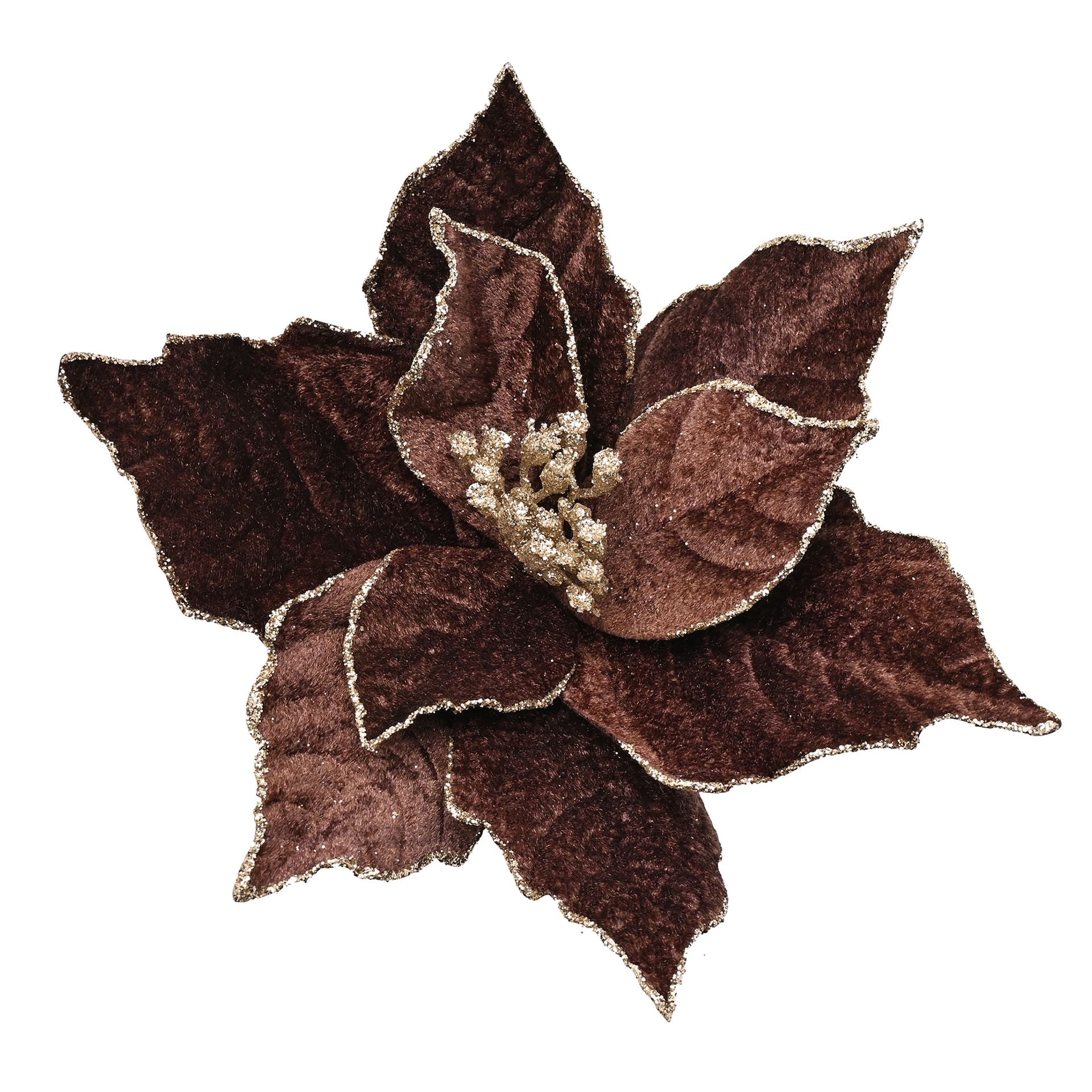 Velvet Poinsetta with Clip - Chocolate