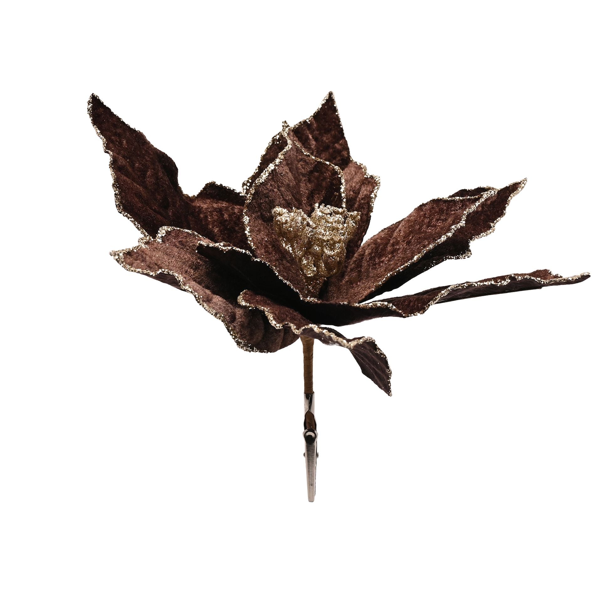 Velvet Poinsetta with Clip - Chocolate