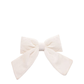 Velvet Bow With Clip 14x16cm White