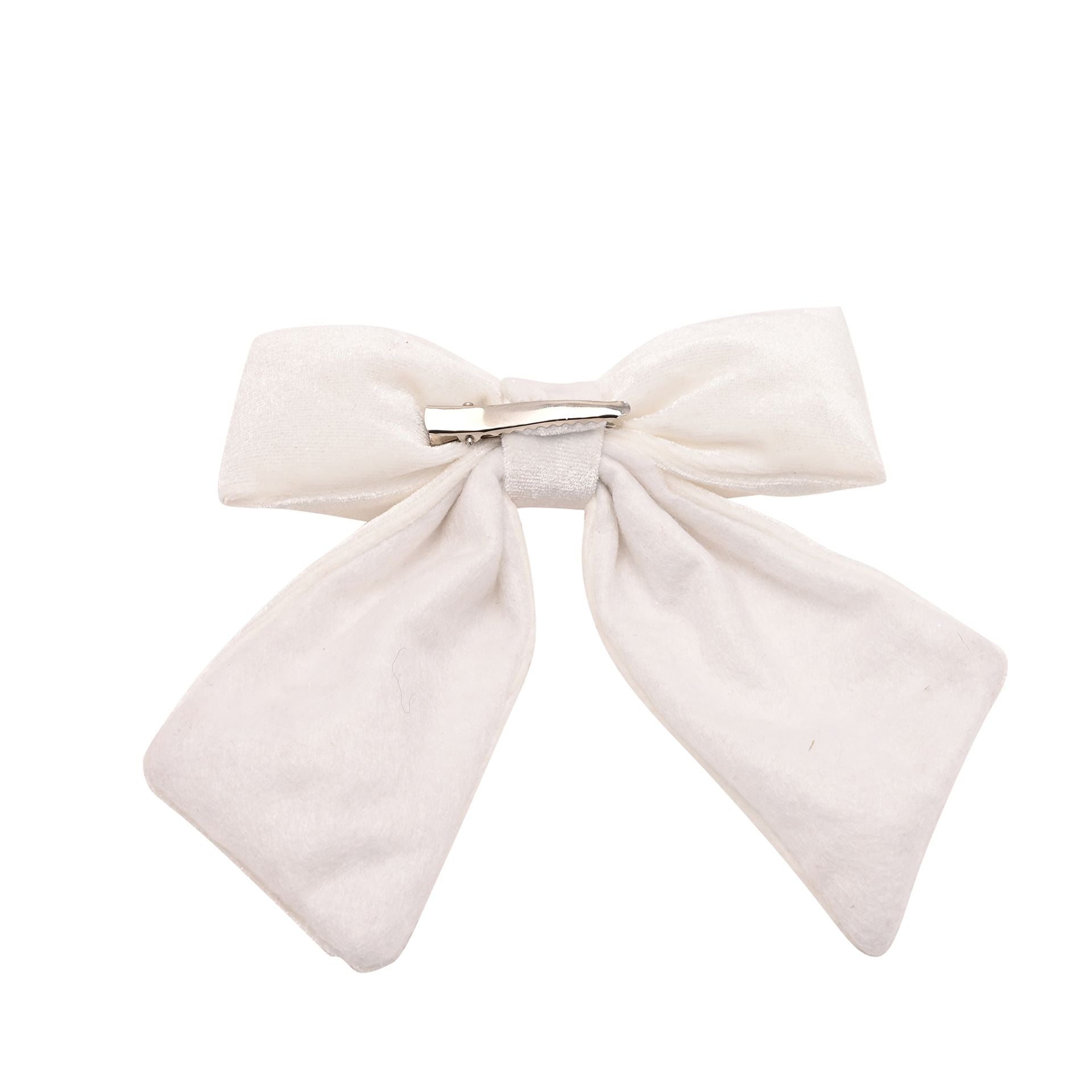 Velvet Bow With Clip 14x16cm White