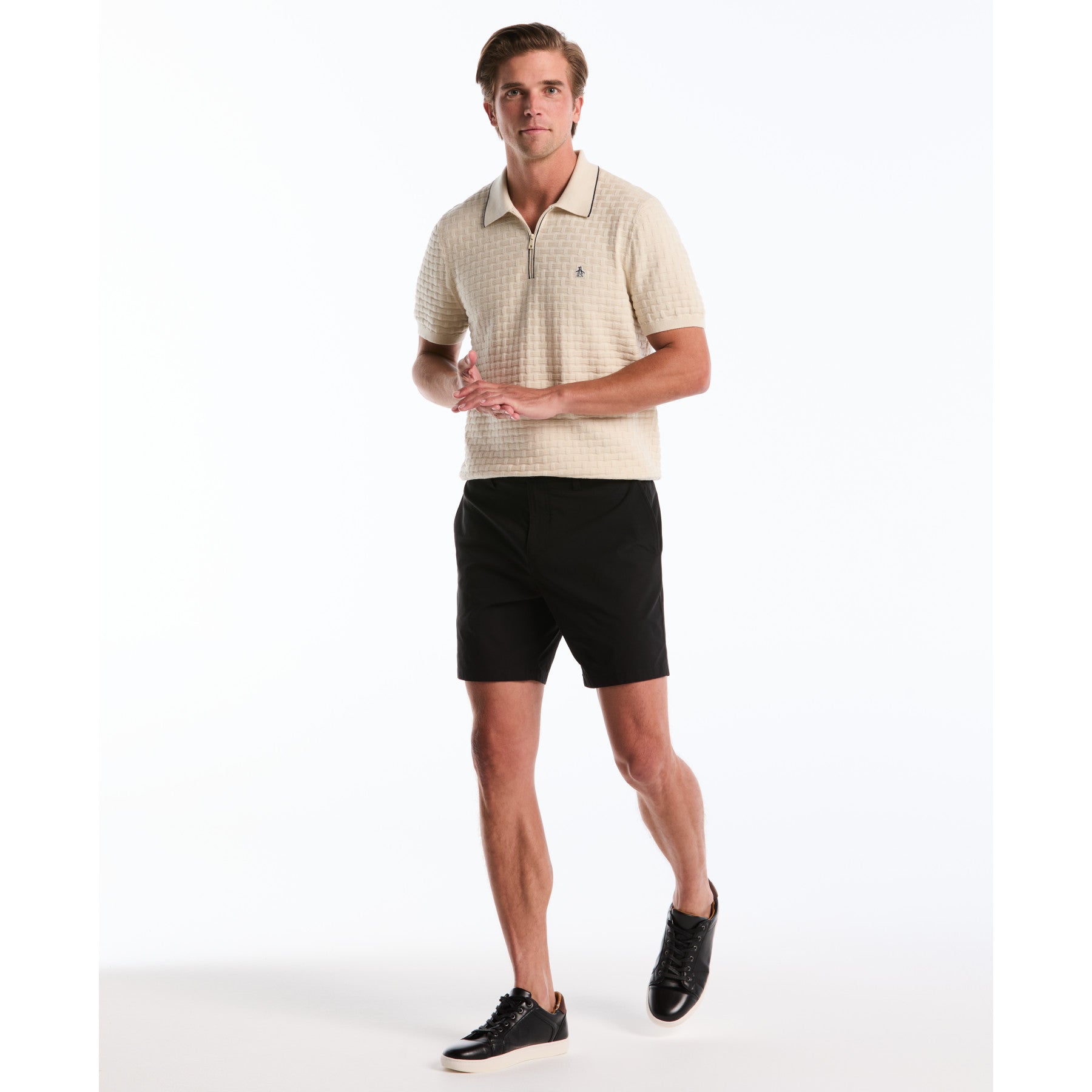Links Stitch Quarter Zip Sweater Polo In Birch
