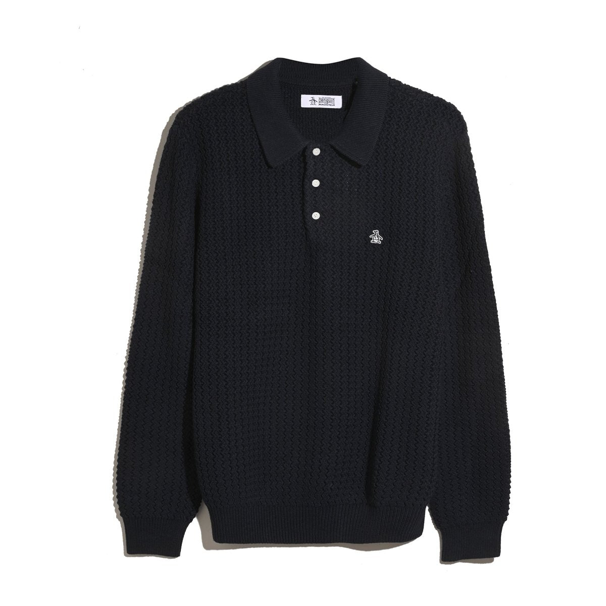 Zigzag Stitch Long Sleeve Sweater Polo In Dark Sapphire - RUTHERFORD & Co
