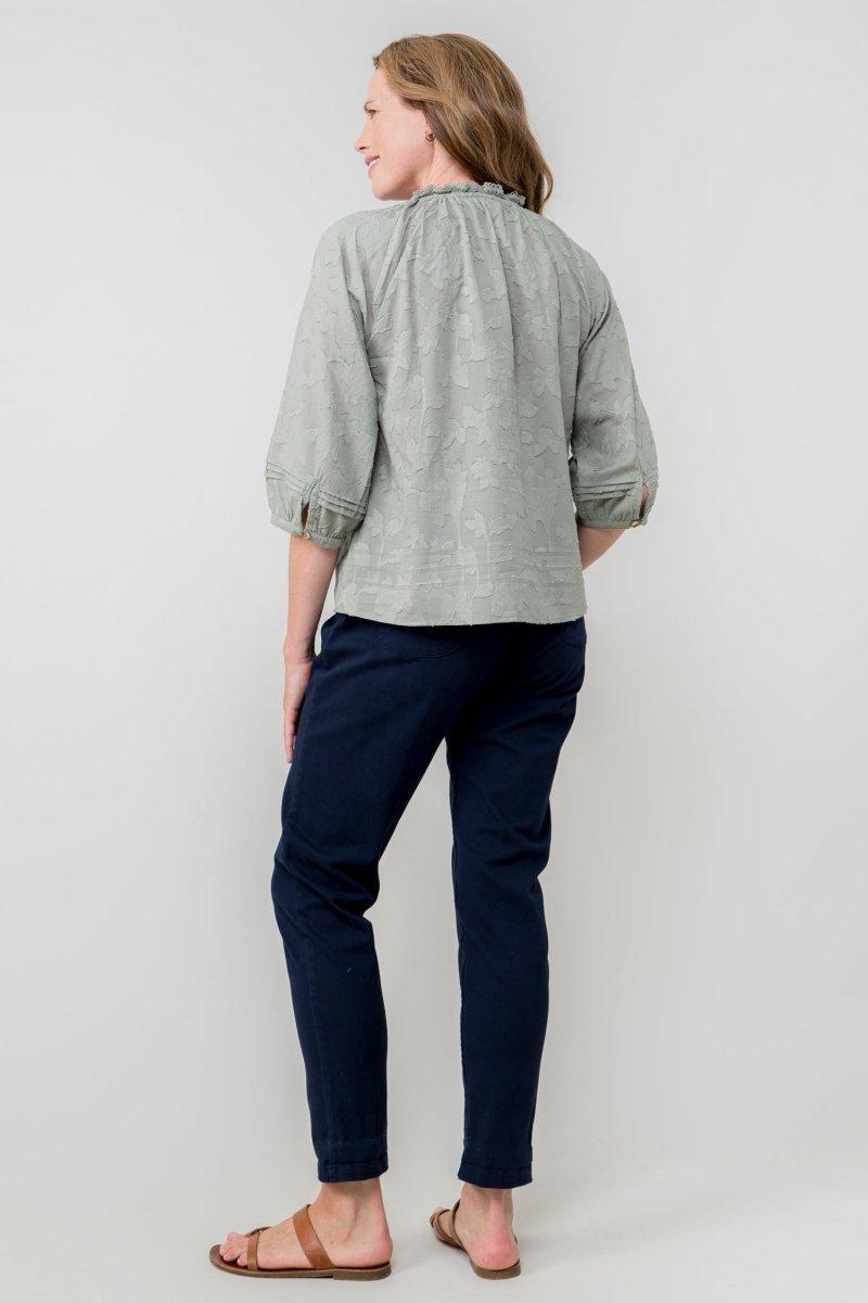 Zoe Cotton Jacquard Keyhole Neck Blouse - RUTHERFORD & Co