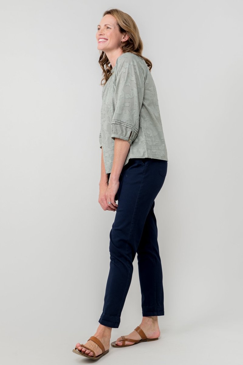 Zoe Cotton Jacquard Keyhole Neck Blouse - RUTHERFORD & Co