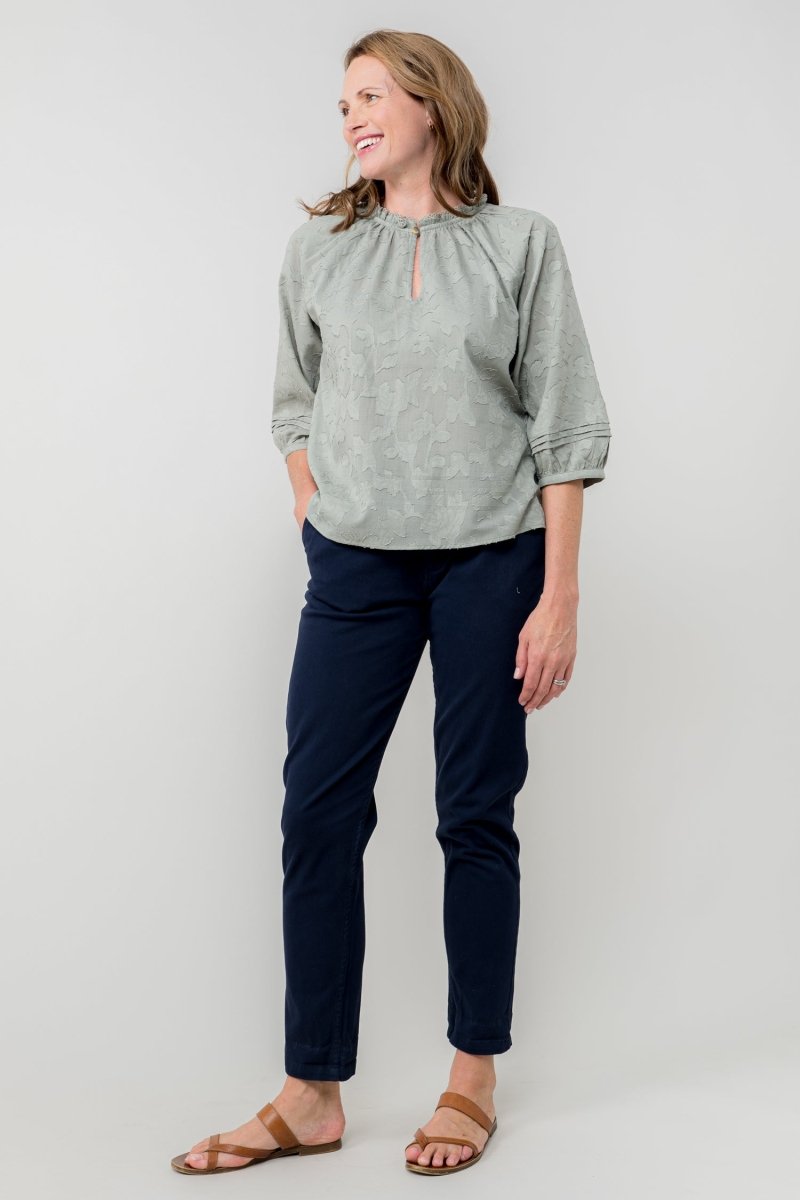 Zoe Cotton Jacquard Keyhole Neck Blouse - RUTHERFORD & Co