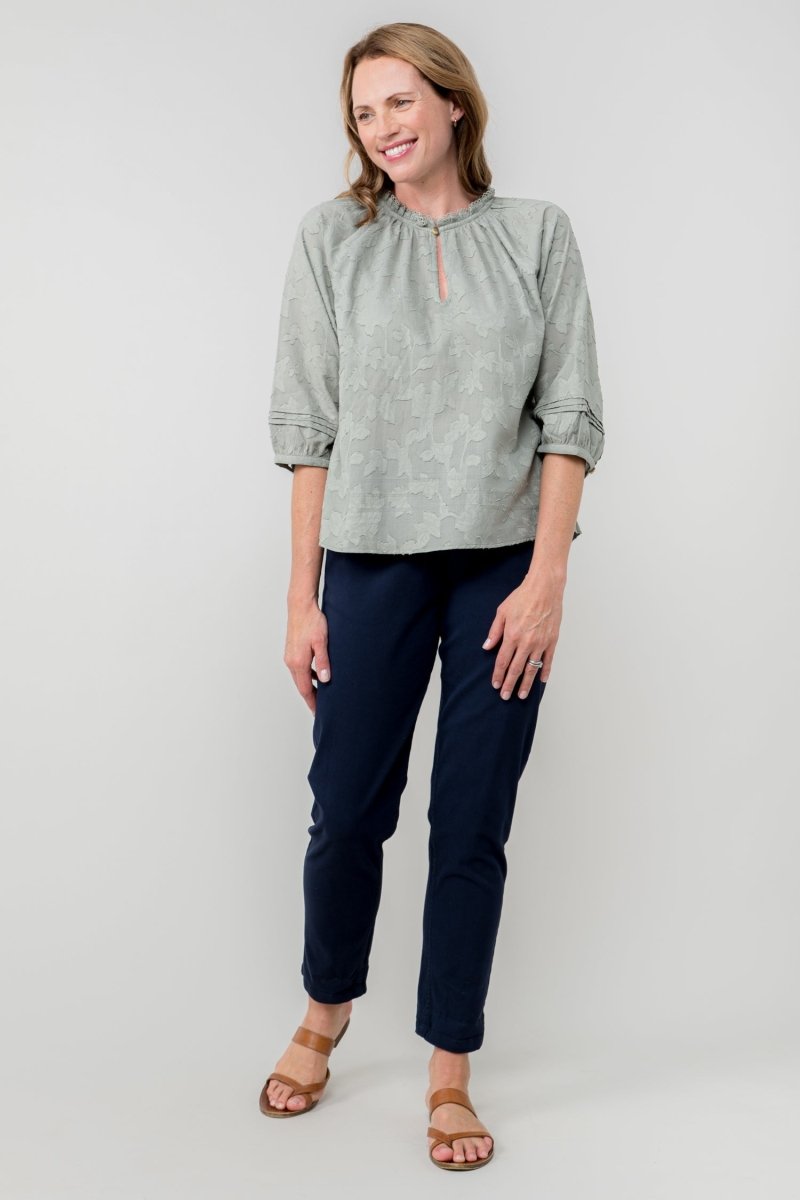 Zoe Cotton Jacquard Keyhole Neck Blouse - RUTHERFORD & Co