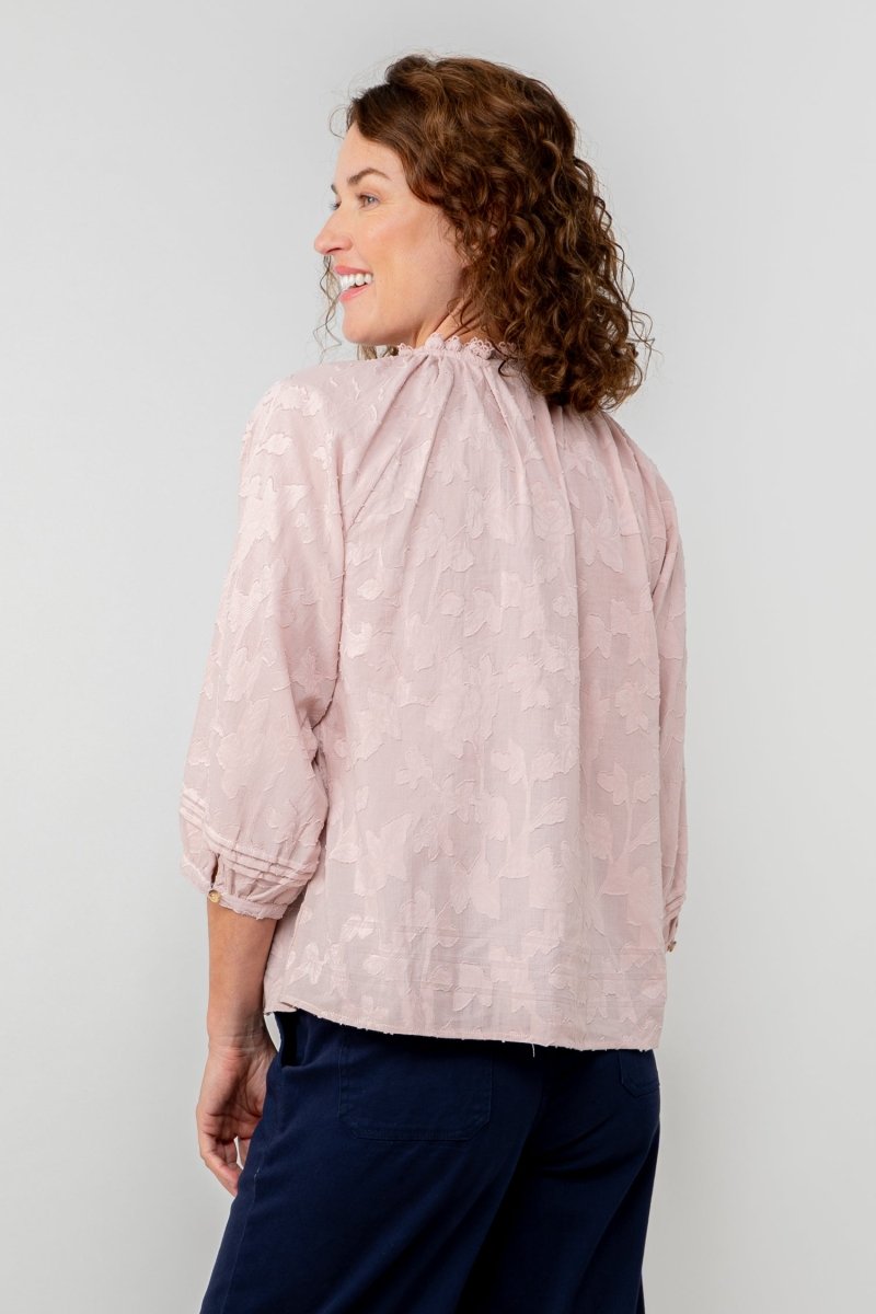 Zoe Cotton Jacquard Keyhole Neck Blouse - RUTHERFORD & Co
