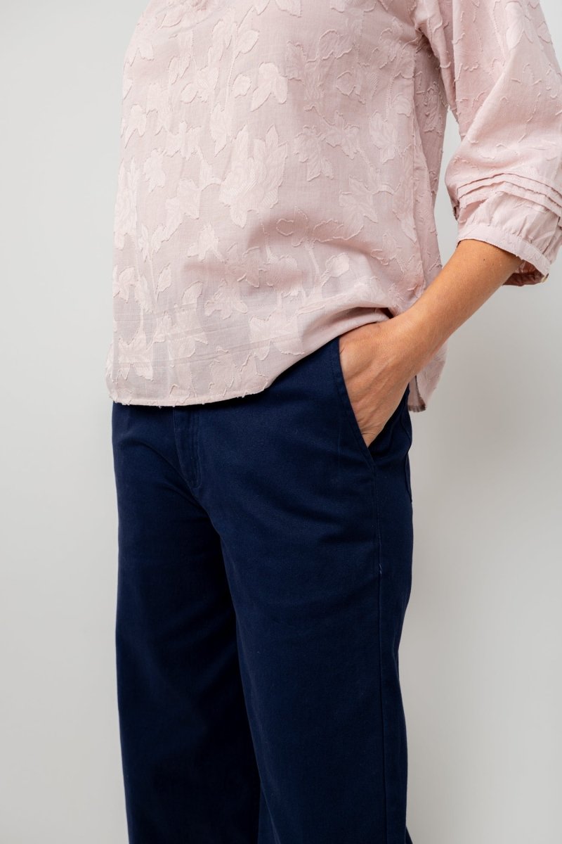 Zoe Cotton Jacquard Keyhole Neck Blouse - RUTHERFORD & Co