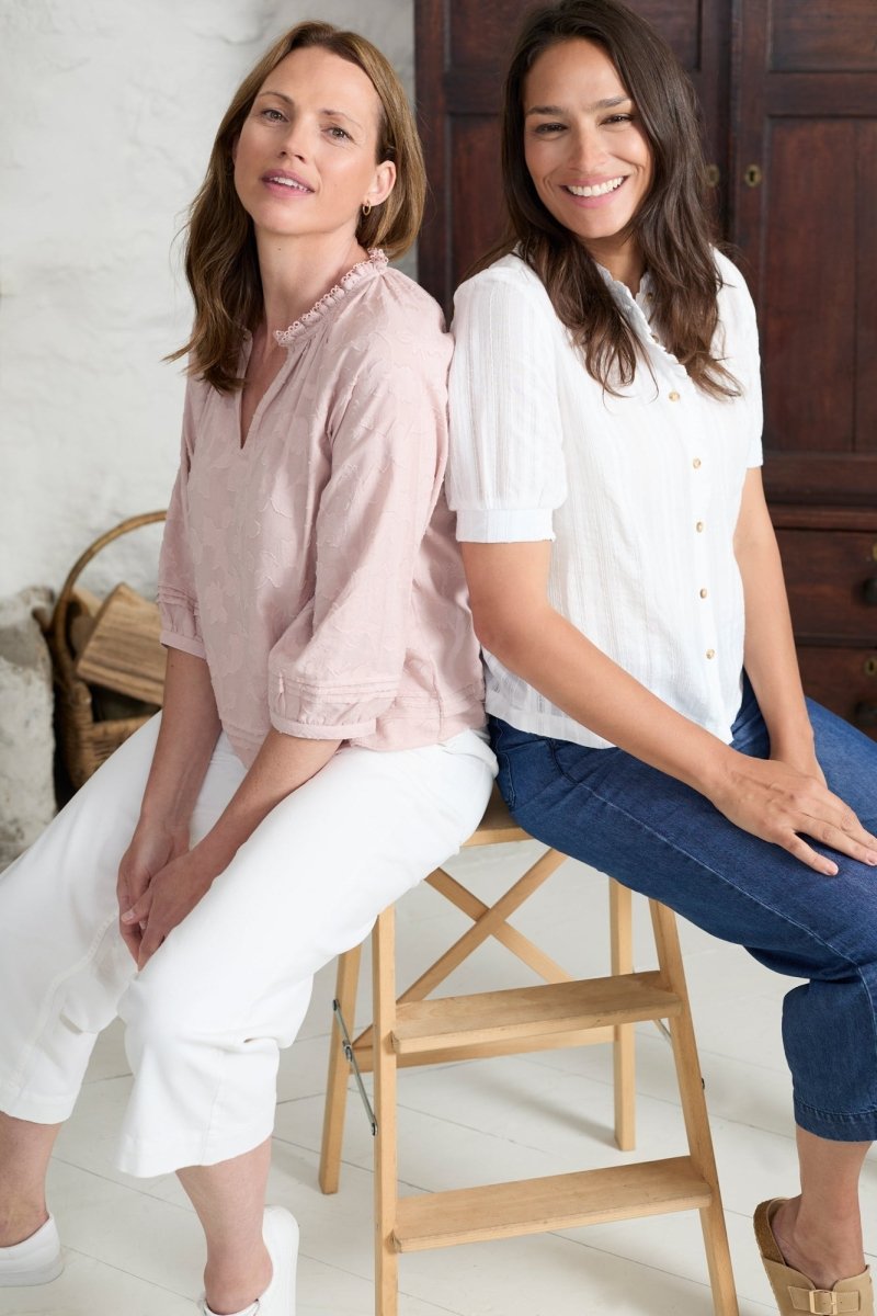 Zoe Cotton Jacquard Keyhole Neck Blouse - RUTHERFORD & Co