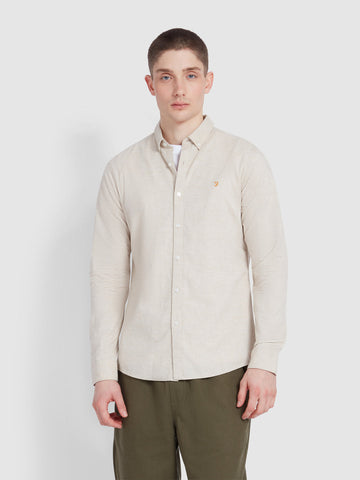 Steen Slim Fit Brushed Organic Cotton Shirt In Hazelnut Marl