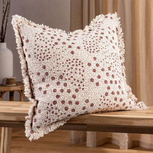 Hara Woven Fringed Cotton Cushion Pecan - RUTHERFORD & Co