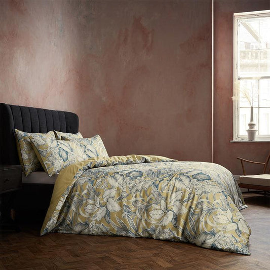 Tivoli Tropical Printed Piped Duvet Cover Set Gilt - RUTHERFORD & Co