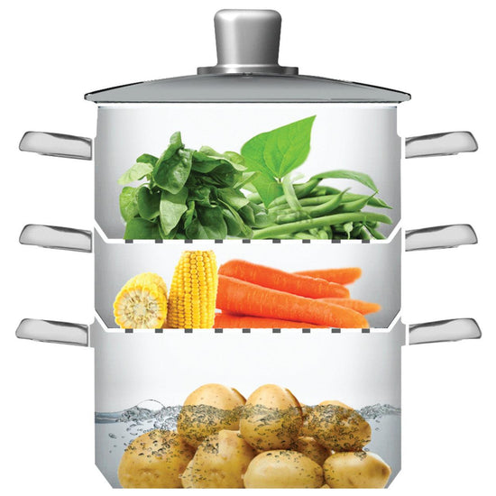 KitchenCraft Stainless Steel Three Tier 20cm Steamer - RUTHERFORD & Co