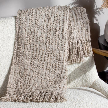 Arvo Woven Tasselled Throw Feather - RUTHERFORD & Co