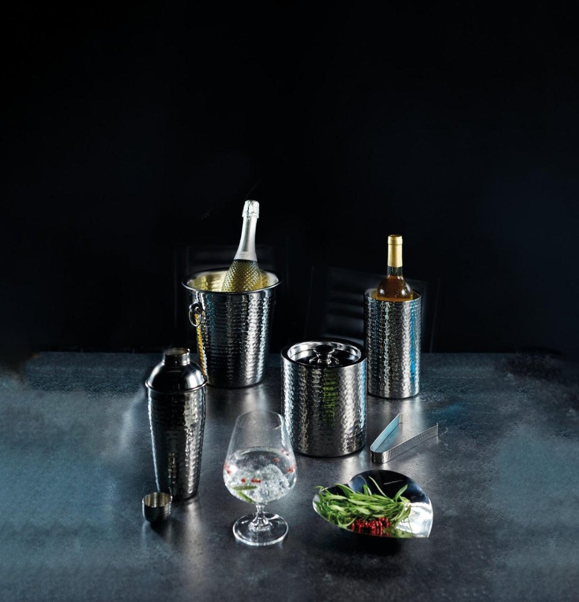 BarCraft Hammered - Steel Sparkling Wine & Champagne Bucket with Ring Handles - RUTHERFORD & Co