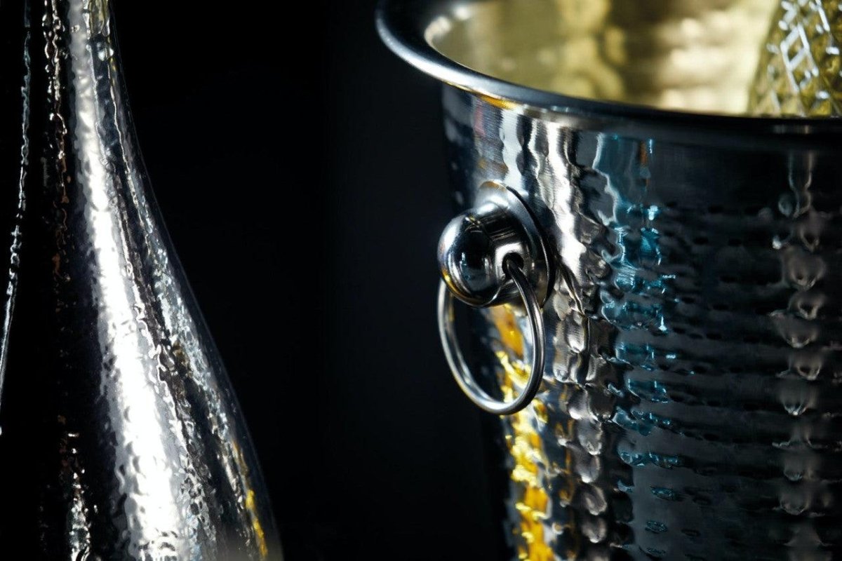 BarCraft Hammered - Steel Sparkling Wine & Champagne Bucket with Ring Handles - RUTHERFORD & Co