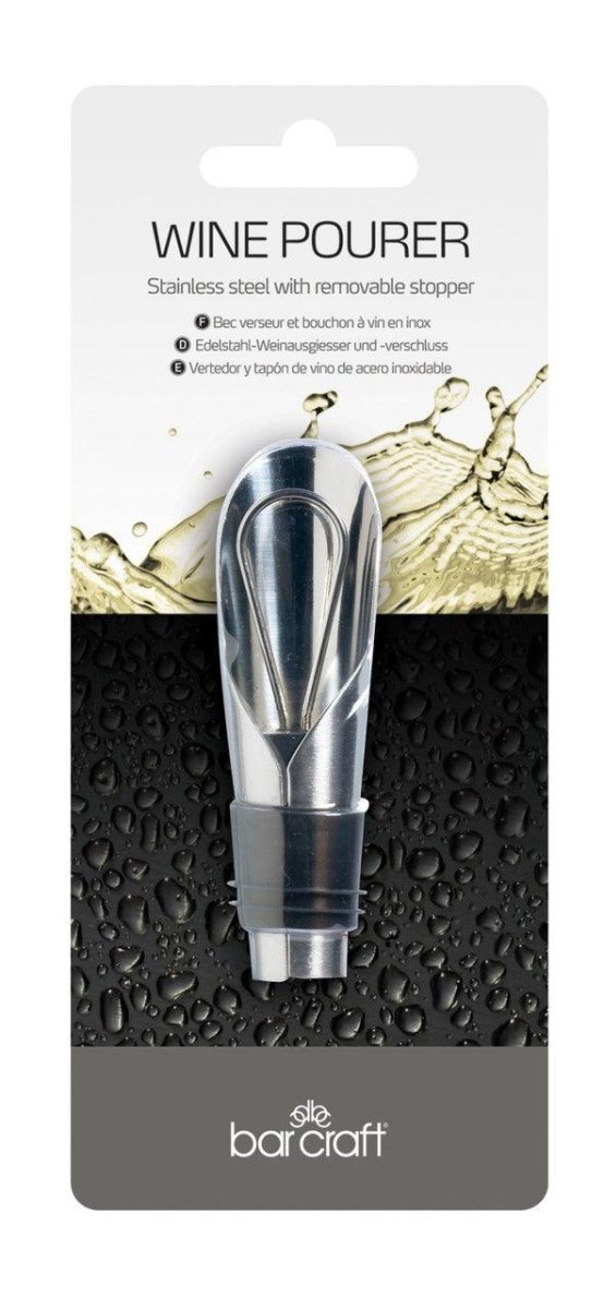 BarCraft Stainless Steel Wine Pourer with Stopper - RUTHERFORD & Co