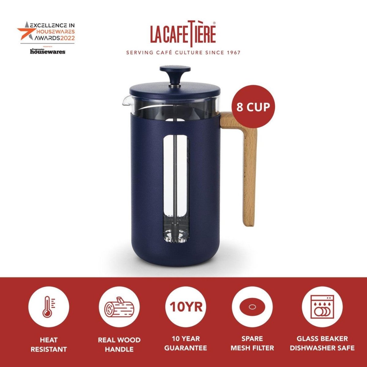 La Cafetière Pisa 8 - Cup Cafetiere, Navy - RUTHERFORD & Co