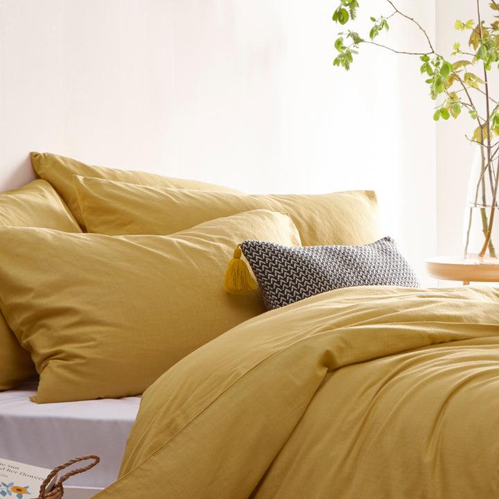 Stonehouse Linen Look Duvet Cover Set Ochre - RUTHERFORD & Co