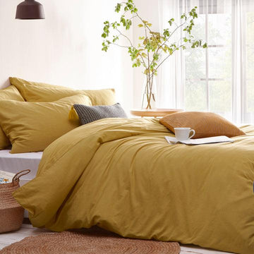 Stonehouse Linen Look Duvet Cover Set Ochre - RUTHERFORD & Co